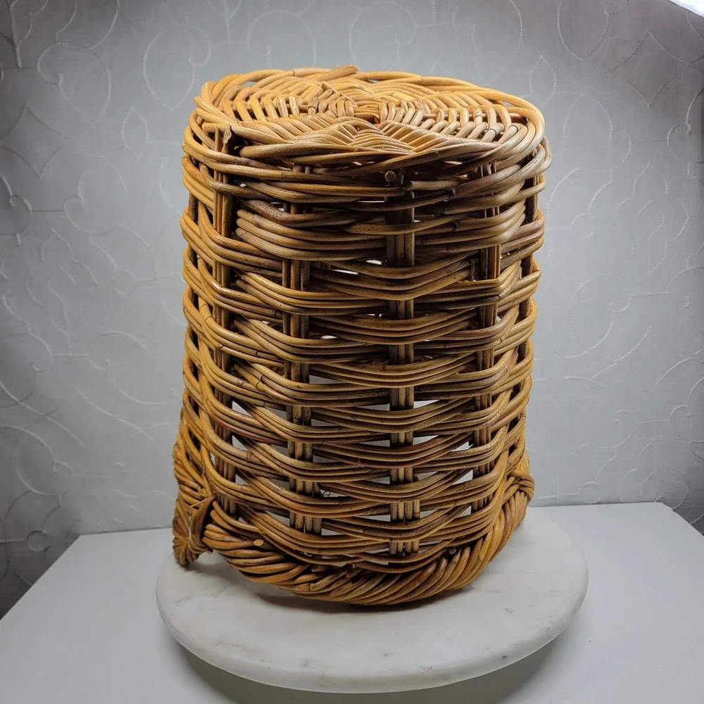 Handmade Woven Wicker Stick Basket Large Rustic Storage Handles Farmhouse Decor